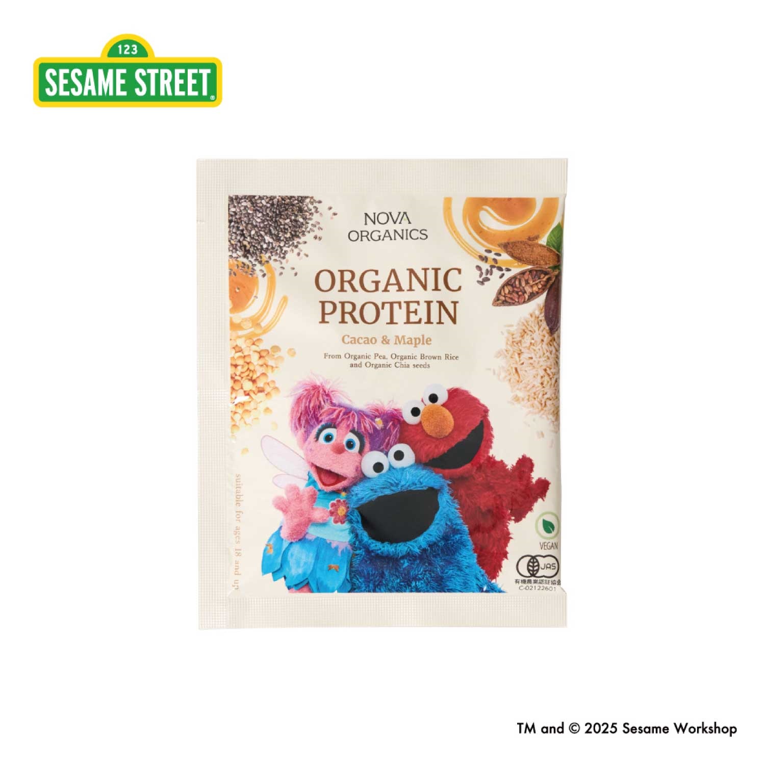 【NOVA ORGANICS】＜セサミストリート＞オーガニックプロテイン　カカオ＆メープル　１回分（２１g）